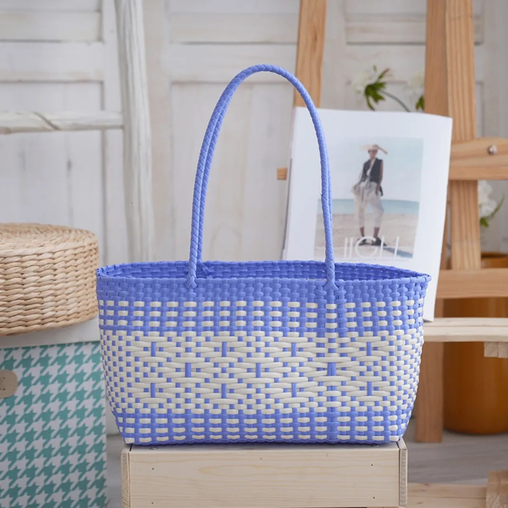 Hollow Out PVC Vegetable Basket Bag Bohemian Style Vacation Weave Large Capacity Waterproof Beach Bucket 260623