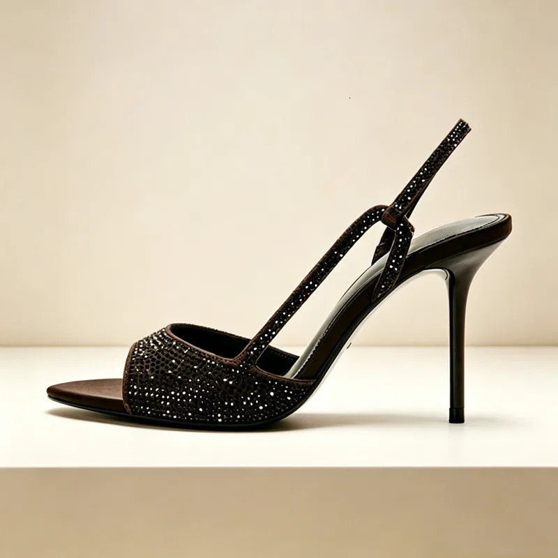 Fashion Bling Detail Slingback Heeled Sandals Women Summer Open-toe Stiletto High Heels for Ladies Elegant Party Dress Shoes 260624