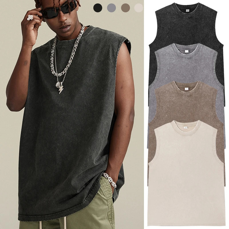 Vintage Acid Wash Cotton Tank Tops for Men Women Gym Workout Bodybuilding Sports Vest Summer Casual Sleeveless Tees 260624