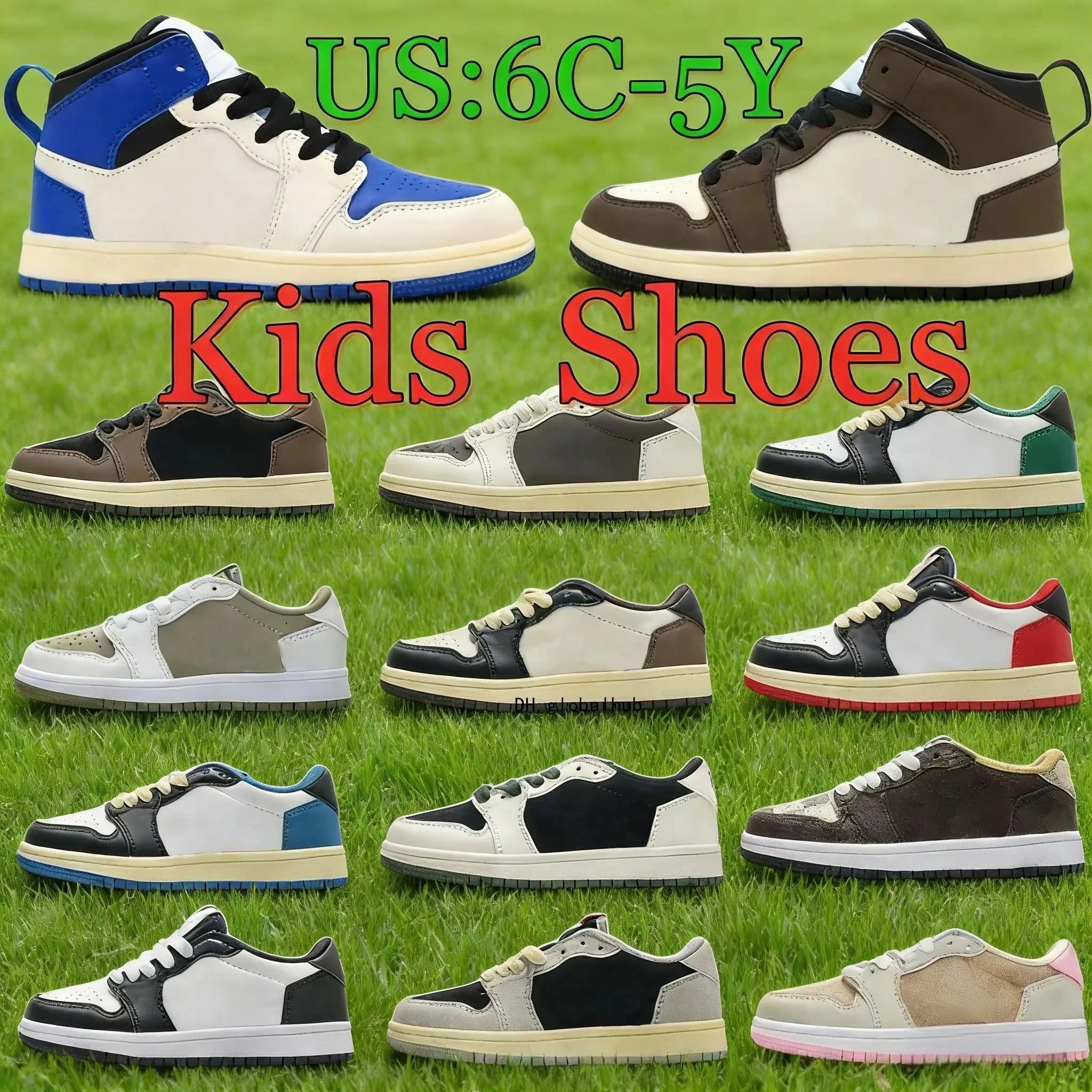 NEW Brand Designer Classic fashion kids shoes low Toddler sneakers Olive pink Mocha Black BABY boys girls 1 Basketball Shoe youth