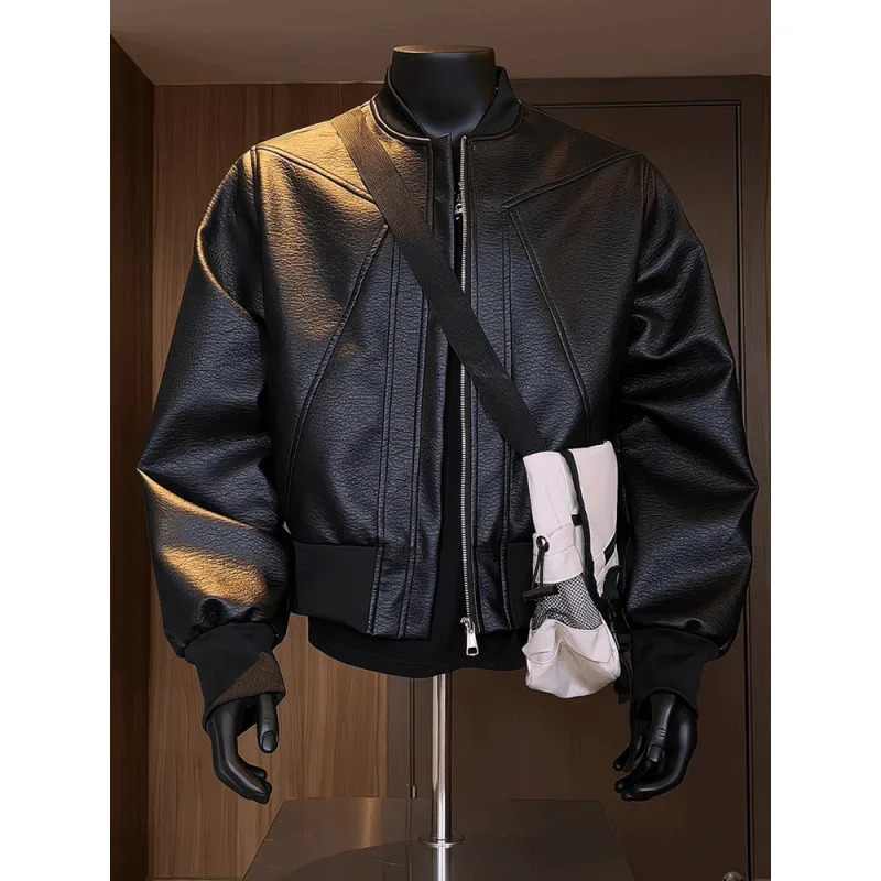 Mens Short American Style Retro Cracked Leather Motorcycle Jacket 260622