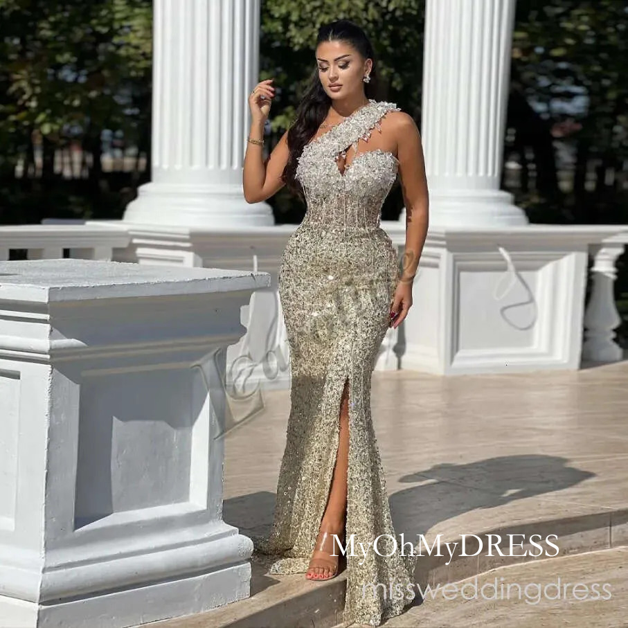 Glamorous One Shoulder Prom Dresses For Women Mermaid Beadings Gala Evening Party Gowns Dubai Vestido De Formatura Customized A06 Y624