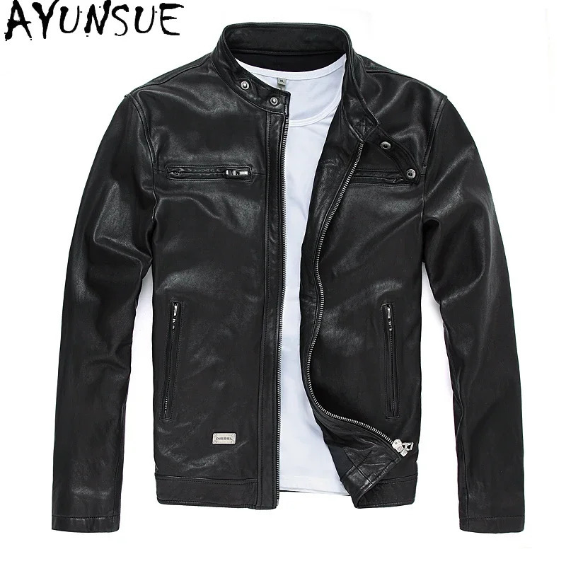 AYUNSUE Sheepskin Genuine Leather Jacket Mens Clothing Autumn Coats Short Motorcycle Jackets Saco Hombre Casual Slim Fit 260622