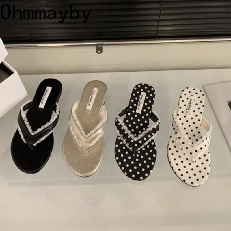 Summer Fashion Women Polka Dot Slippers Fashion Flip Flop Ladies Comfort Outdoor Beach Vacation Flats Dress Slides 260624
