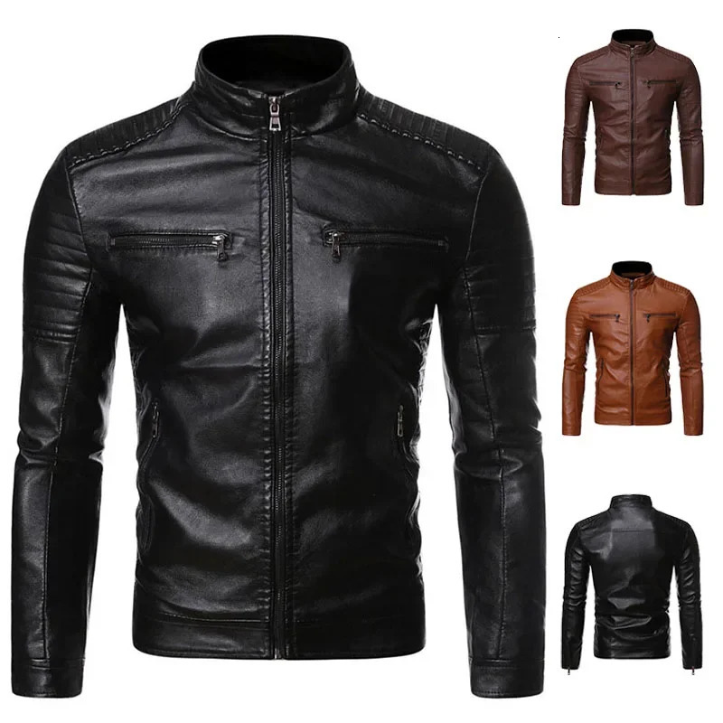 Zipper Korean Fashion Leather Sheepskin Trend Casual Fit Slim Baseball Clothes Men Leather Jacket Autumn Men Leather Coat 260622