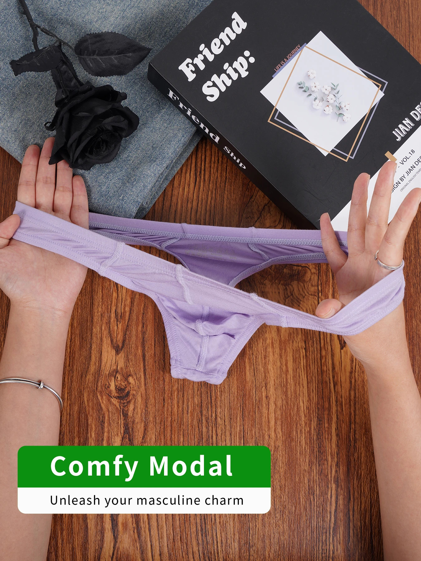 1 PCS Mens Modal Solid Color BarelyThere Thong Low Rise Thin Waistband Sexy Sports Underwear Spring Summer 260624