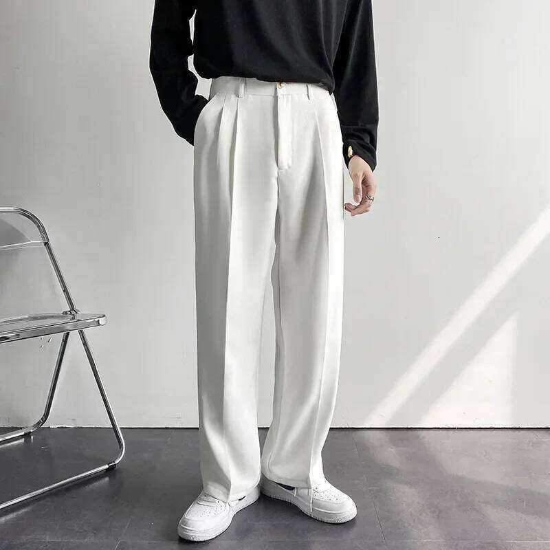 2024 Spring Autumn Men's Fashionable White Korean Style Pants Street Draped Straight Loose Suit Casual Trousers Male W260624