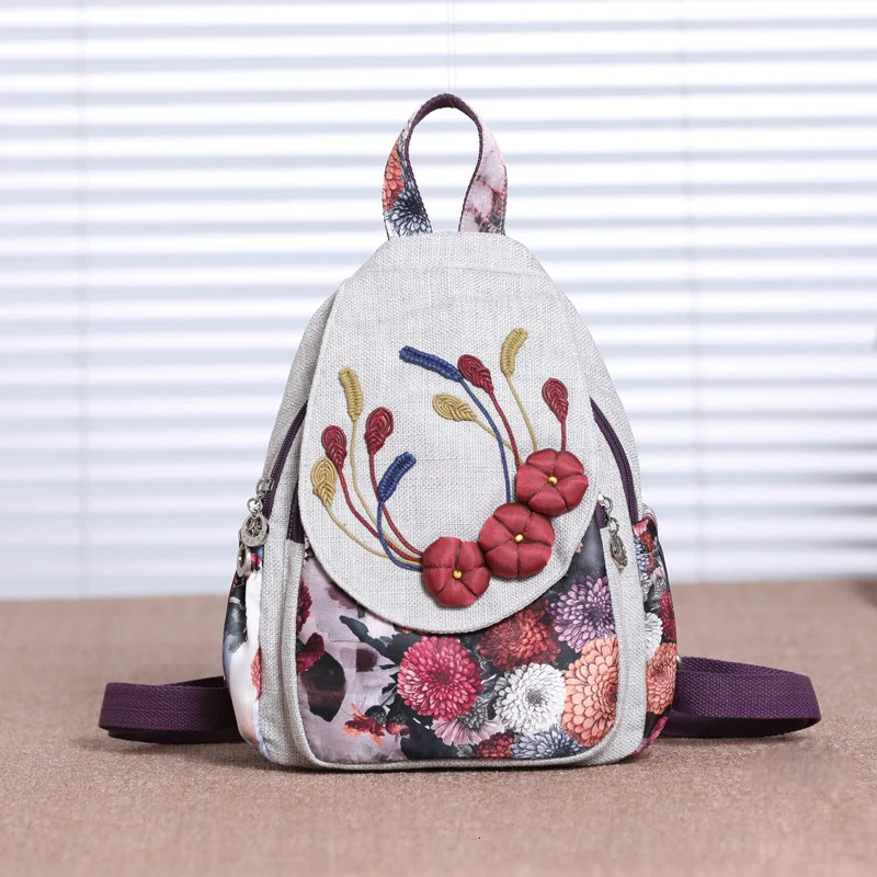 Fashion Floral Pattern Women Multifunction Backpack Chinese Style Knitted Embroidery Shoulder Bag Girl Leisure Travel Backpack 260624