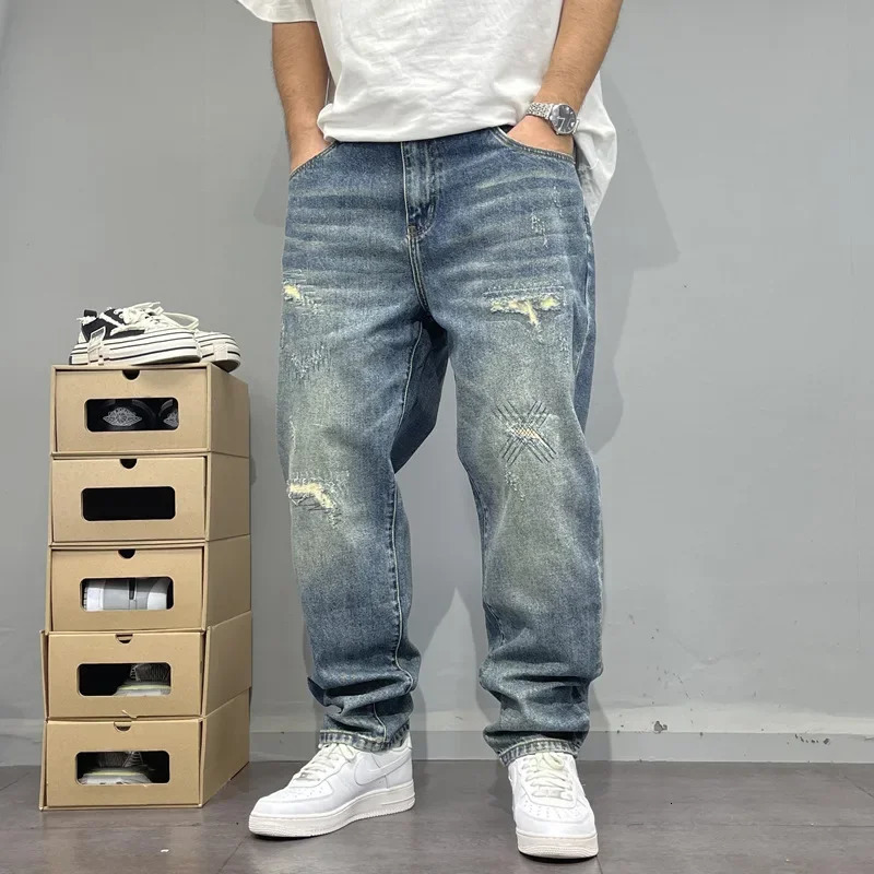 Spring American Casual Retro Patchwork Mens Straight Loose Fit Jeans Versatile Cone Shaped Poor Boy Pants 260623