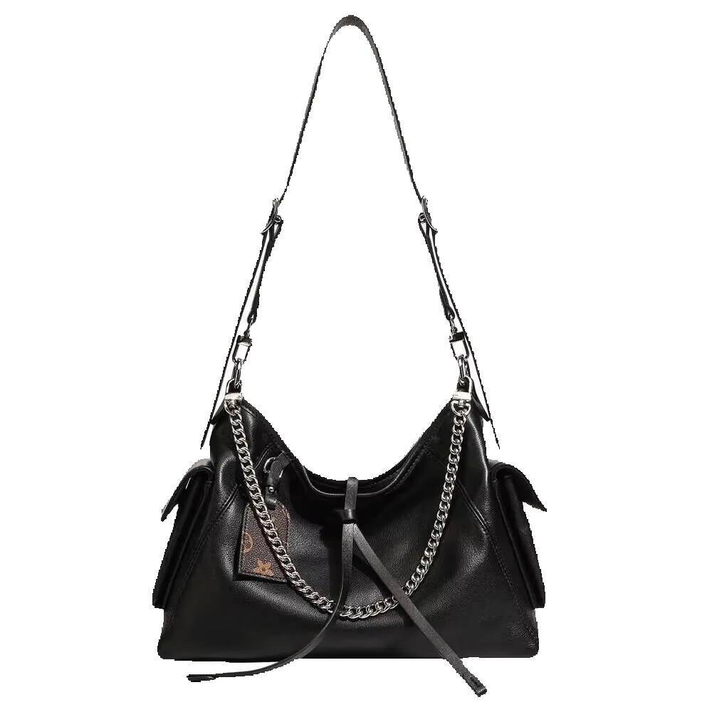 Top Layer Cowhide Genuine Leather Messenger Tote Large Capacity Chain Commuter Black Warrior High end Single Shoulder Crossbody Bag A180