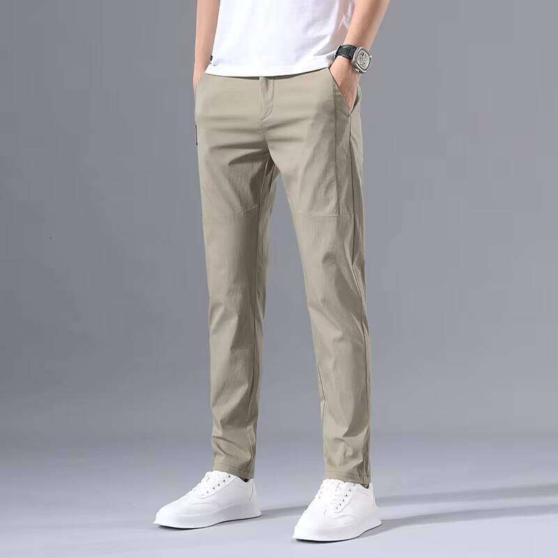 2025 Men's Casual Pants Slim Fit Classic Chino Trouser Male Stretch Elastic Korean Summer Dress Ice Light Thin Business W260624