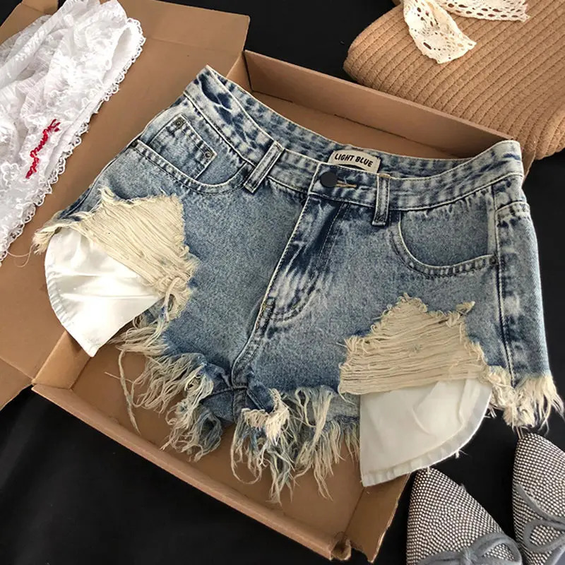 Ripped Jeans Shorts Womens Retro Pockets Fringed Rough Edge n Y2k Slimfit Hipwrapped Super Short Pants 260623