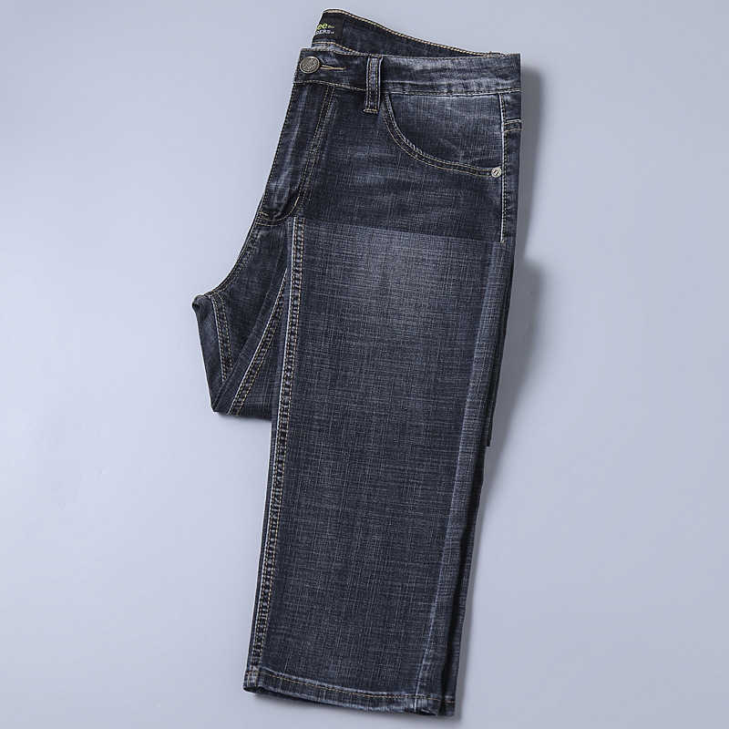 LE Summer Thin Mens Jeans Korean Version Trend Slim Fit Straight Sleeve Elastic Business Mid Waist Casual Grey Long L26624
