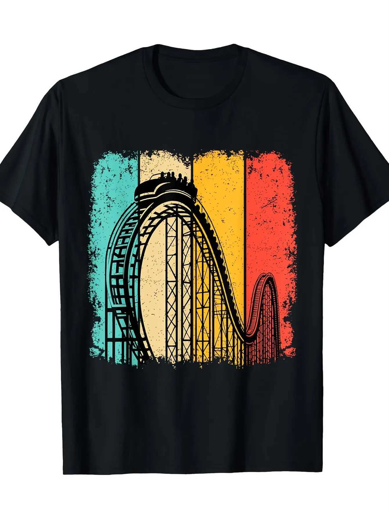 Mens Womens Vintage Roller Coaster Graphic T-Shirt Breathable Fabric Retro Amusement Park Tee Bold Teal Accents Men Clothing Z260623