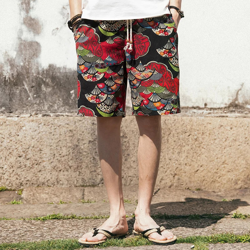 2026 Summer Boutique Flower Cotton Linen Mens Casual Beach Shorts Mens Comfortable Breathable Leisure Shorts Male XXXXXL 260624