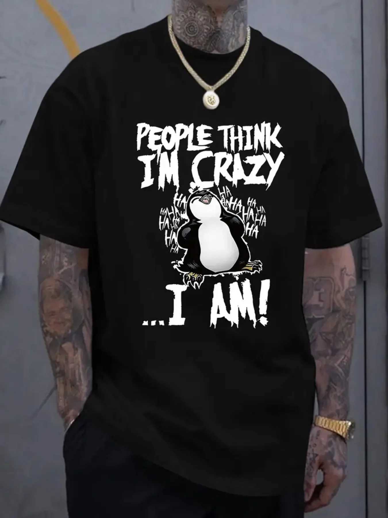 Extra Large Mens T-shirt - Crazy Penguin T-shirt for Men - Humorous Pattern Shirt Casual Summer Wear Uan Fashion T260622