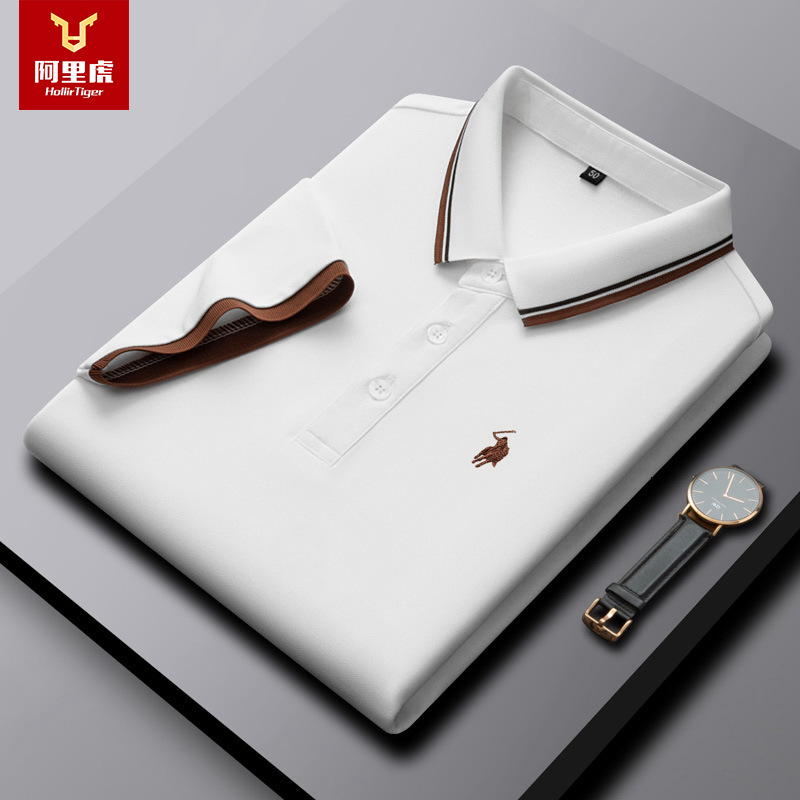 High-End Ice Silk Pure Cotton Short-Sleeve Polo Shirt, Summer Thin High-End Collared T-Shirt, Casual Men's T-Shirt Summer Short Sleeves Men Top