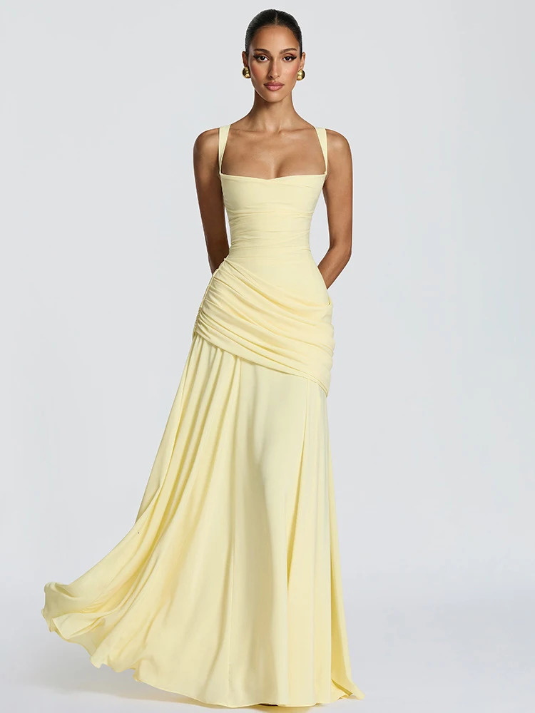 Spaghetti Strap Sexy Prom Gowns Womens Sexy Backless Maxi Dress for Party Club Elegant Bodycon Ruched Long Dress Female 260623