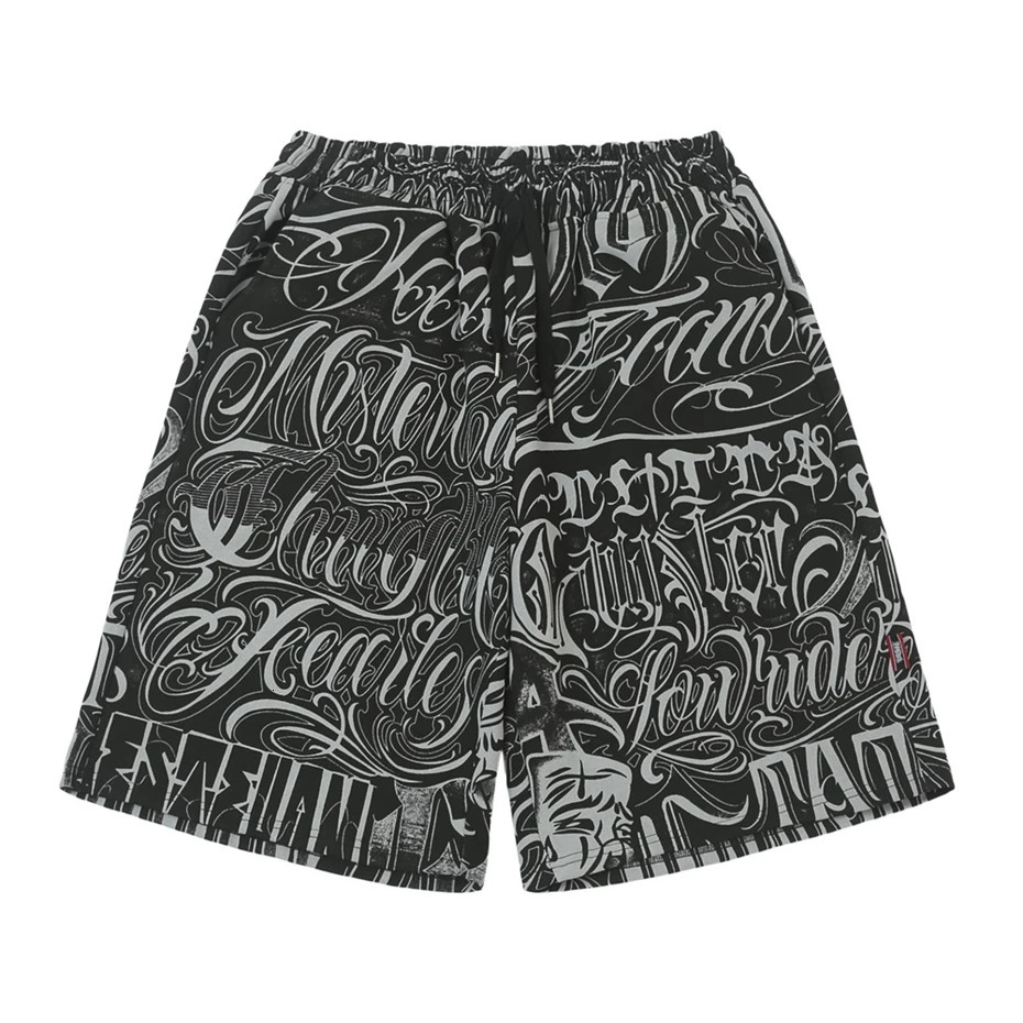 Summer Mens Casual Short Streetwear Y2k Punk Full Print Loose Pants Men Hip Hop Elastic Waist Knee-length Wide Leg Shorts 260623