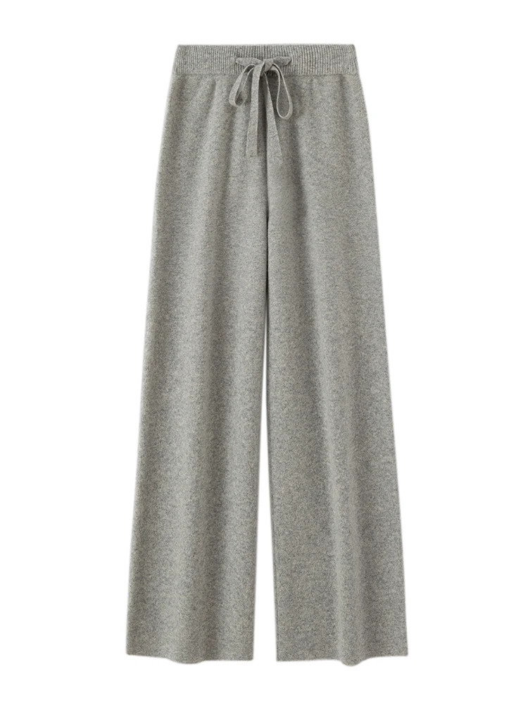 Autumn Winter Fashion Basic Women 100 Merino Wool Wide Leg Pants Simple Style Cashmere Knitted Trousers Loose Casual Pants 260624
