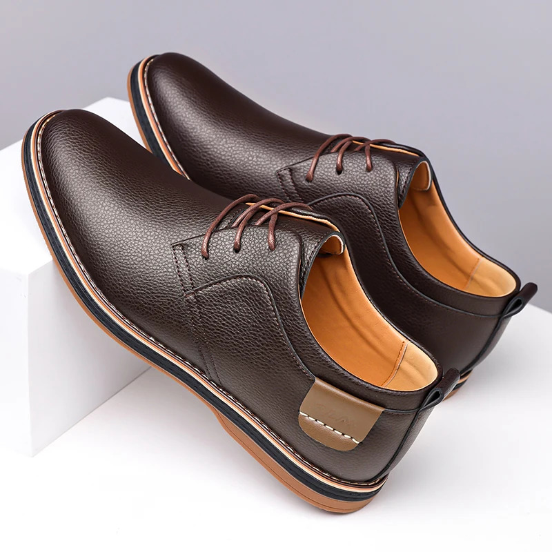 Mens Solid-Color Striped Business Formal Shoe Fashionable And Comfortable Oxford Shoe Autumn Winter Casual Dress Party Shoe 260624