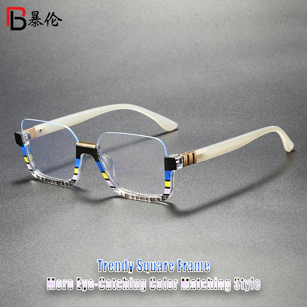 Luxury Premium Fashion Sunglasses New Fashionable Business Trendy Unisex Eyeglass Frame With Artistic Geometric Stripes, Half-Rim Non-Prescription G