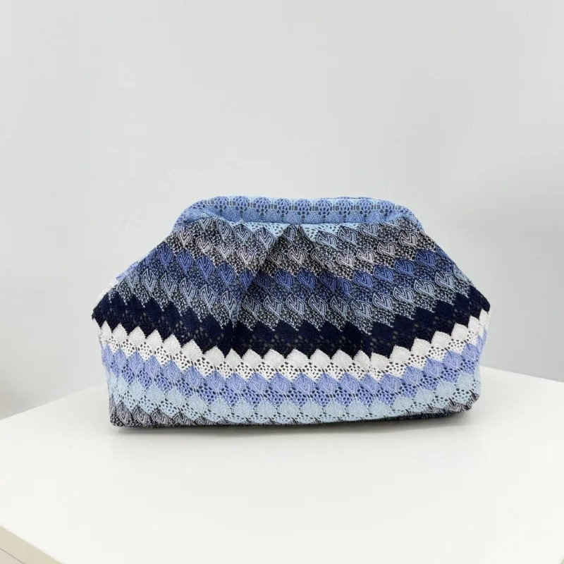 2026 Knitted Zigzag Pattern Clutch Bag Ethnic Style Bohemian Summer Pleated Cloud Clasp Bag Versatile Holiday Beach Evening Bag 260623
