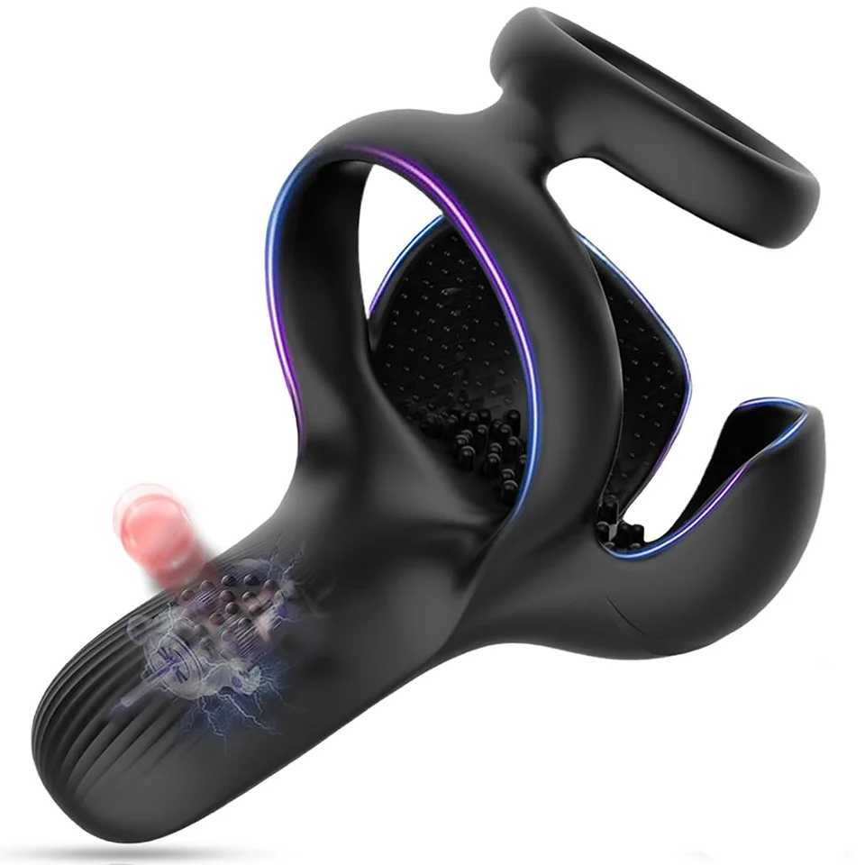 Potente anello vibrante per il pene 3 IN 1 massaggiatore per testicoli stimolatore del perineo per uomini giocattoli sessuali vibratore per anello d