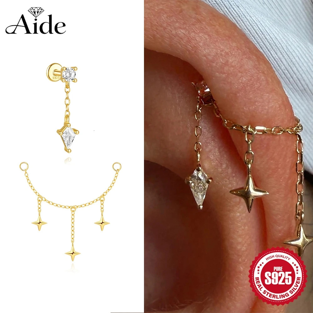 AIDE 925 Sterling Silver Kite Stone Zircon Flat Head Internal Thread Piercing For Women Star Chain Tassel Accessories Jewelry 260623