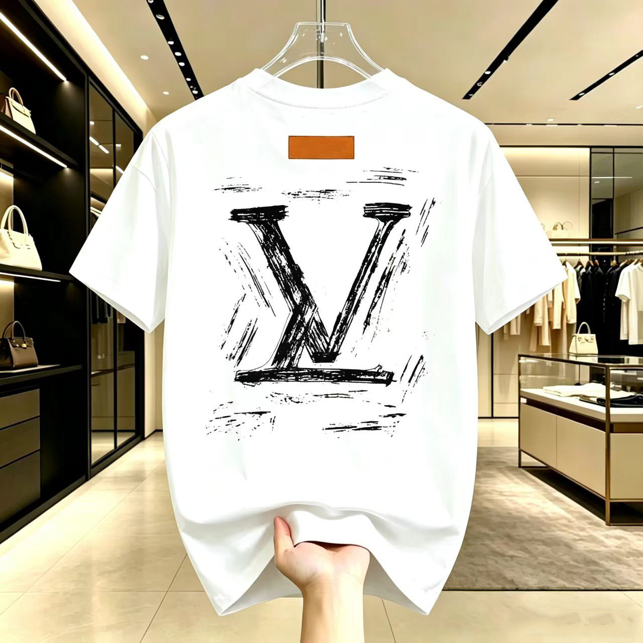 2026 Summer Round-Neck New Pure Cotton Trendy Brand Print Top Trendy T-Shirt Casual Versatile Loose Short Sleeve