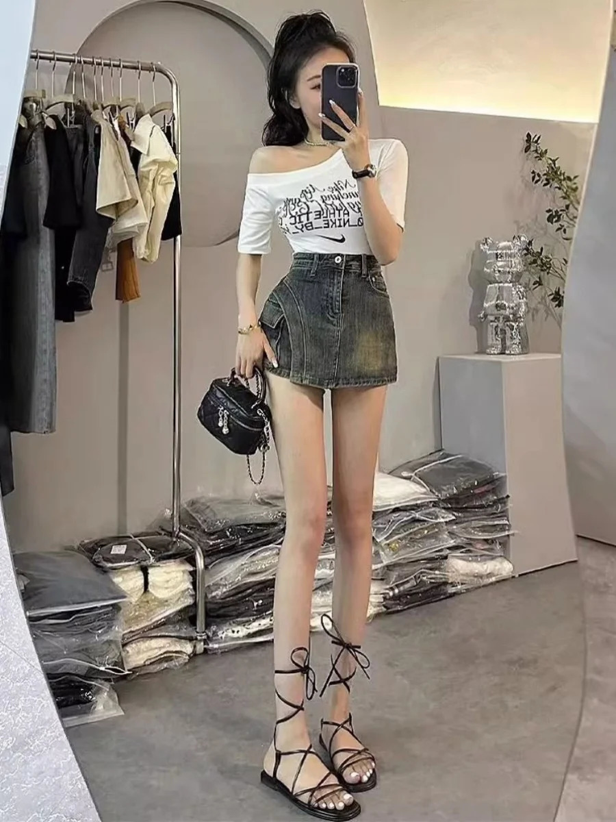 High Waist ALine Skirt Womens Summer Style Spicy Girl Denim Short Large Size Small Figure Bodycon Pants 260617