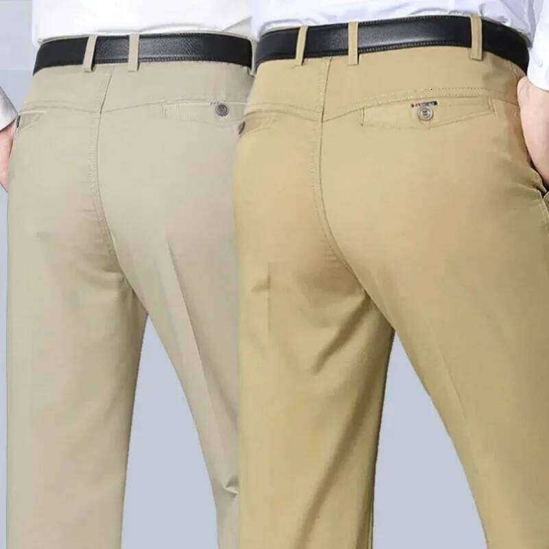 Mens 100% Cotton Summer Thin Autumn Thick Trousers Fashion Brand Cargo Pants Smart Casual Solid Khaki Black Suit Pant GOZBKF W260624