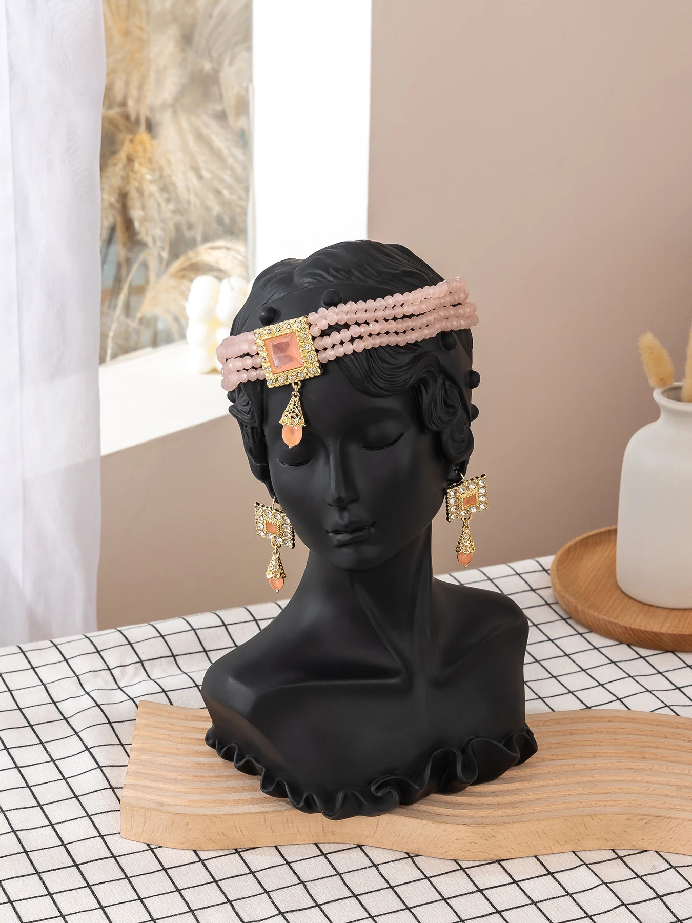 Exquisite Multi-Layer Handcrafted Beaded Court-Style Earring And Chain Set Of 2 Pieces-A Bridal Wedding Jewelry Set 260624