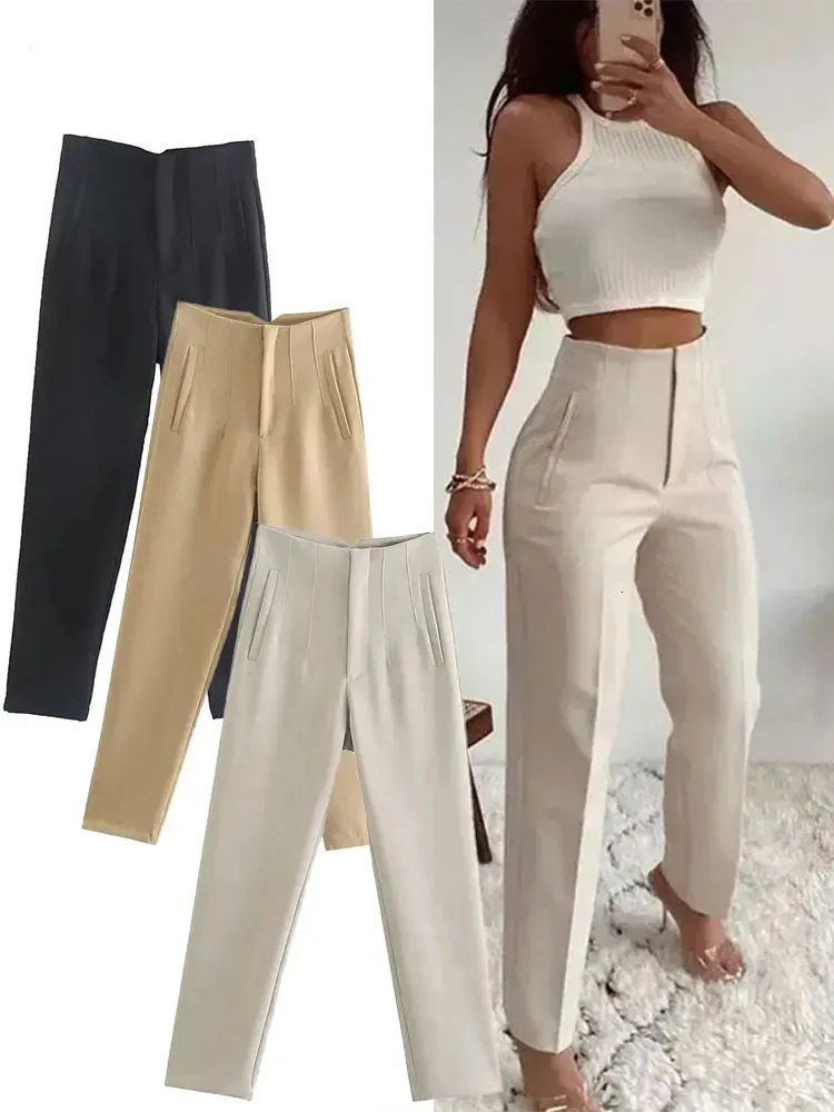 Woman Solid Trouser High Waist Slim Zipper Fly Long Pants Female Wild Commute Office Lady Woman Pencil Pant Street 260624