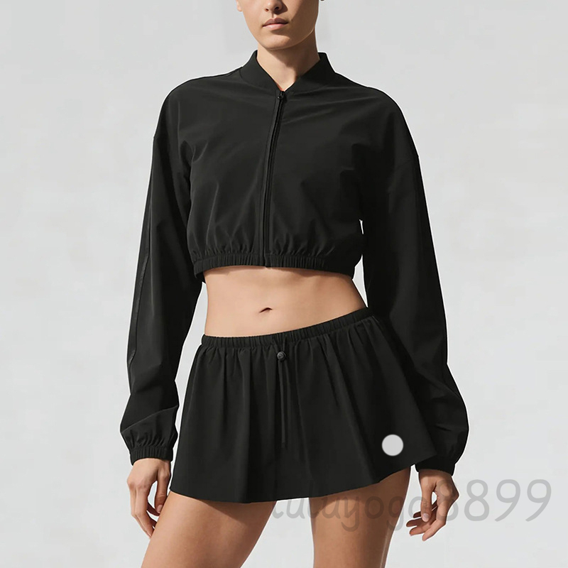 Women Clothes Yoga Set Sports Wind Jacket Tennis Skirt Quick Dry Sports Fitness Daily Casual Full Zip Long Sleeved Jackets Cropped Top Woven Yoga Ja