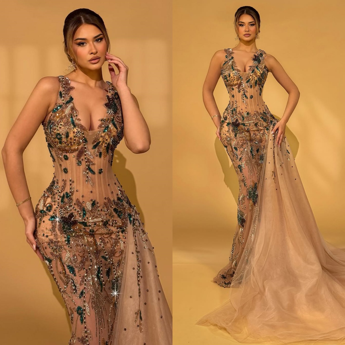 Sexy Sleeveless Prom Dresses Luxurious Sequined Crystal Evening Dress Customized Applique Side Train Celebrity Party Gown Plus Size