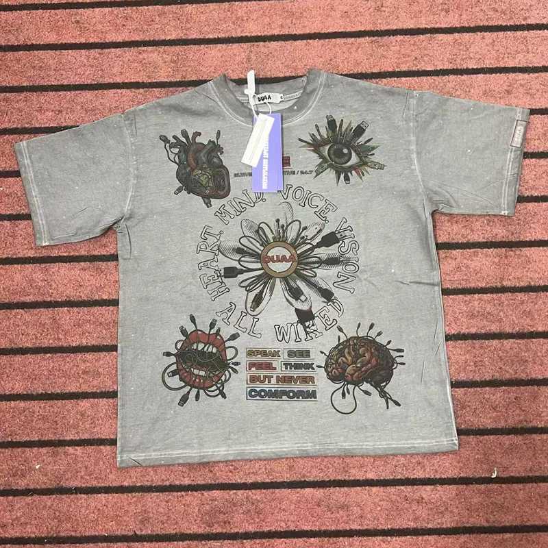 26SS American Retro Washed Antique Style Mens Womens Hip Hop DUAA Short Sleeved Summer Stylish Everyday Pure Cotton Duaa Top T260622