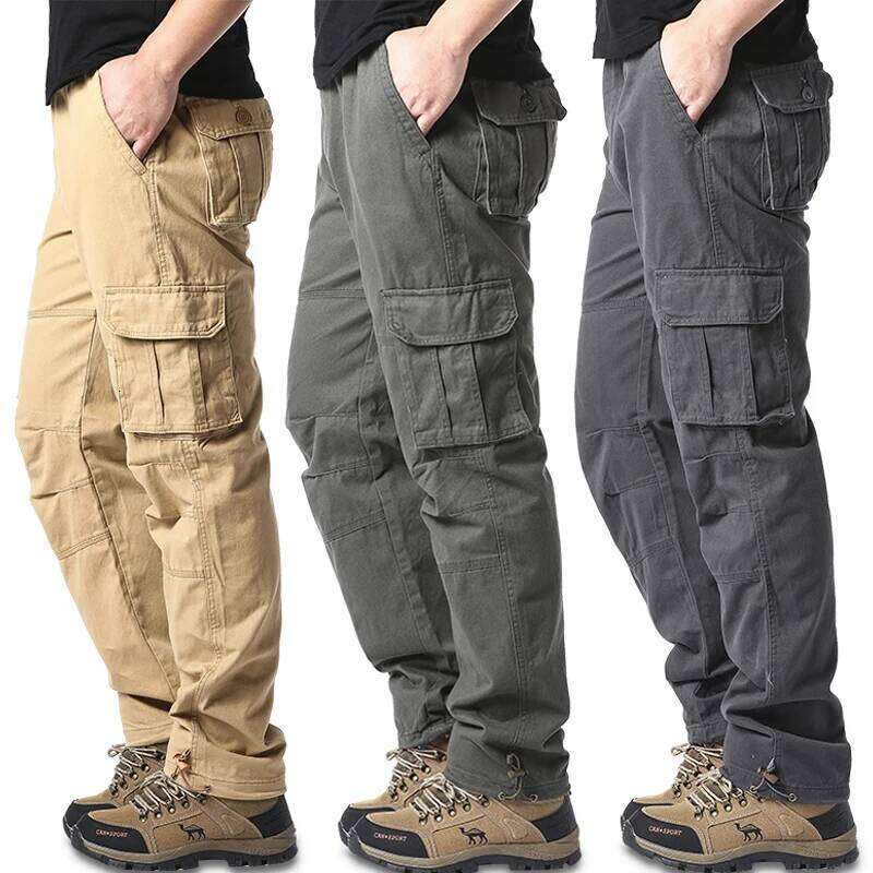 Large Pocket Loose Overalls Men's Outdoor Sports Jogging Tactical Elastic Waist Pure Cotton Casual Work Pants W260624
