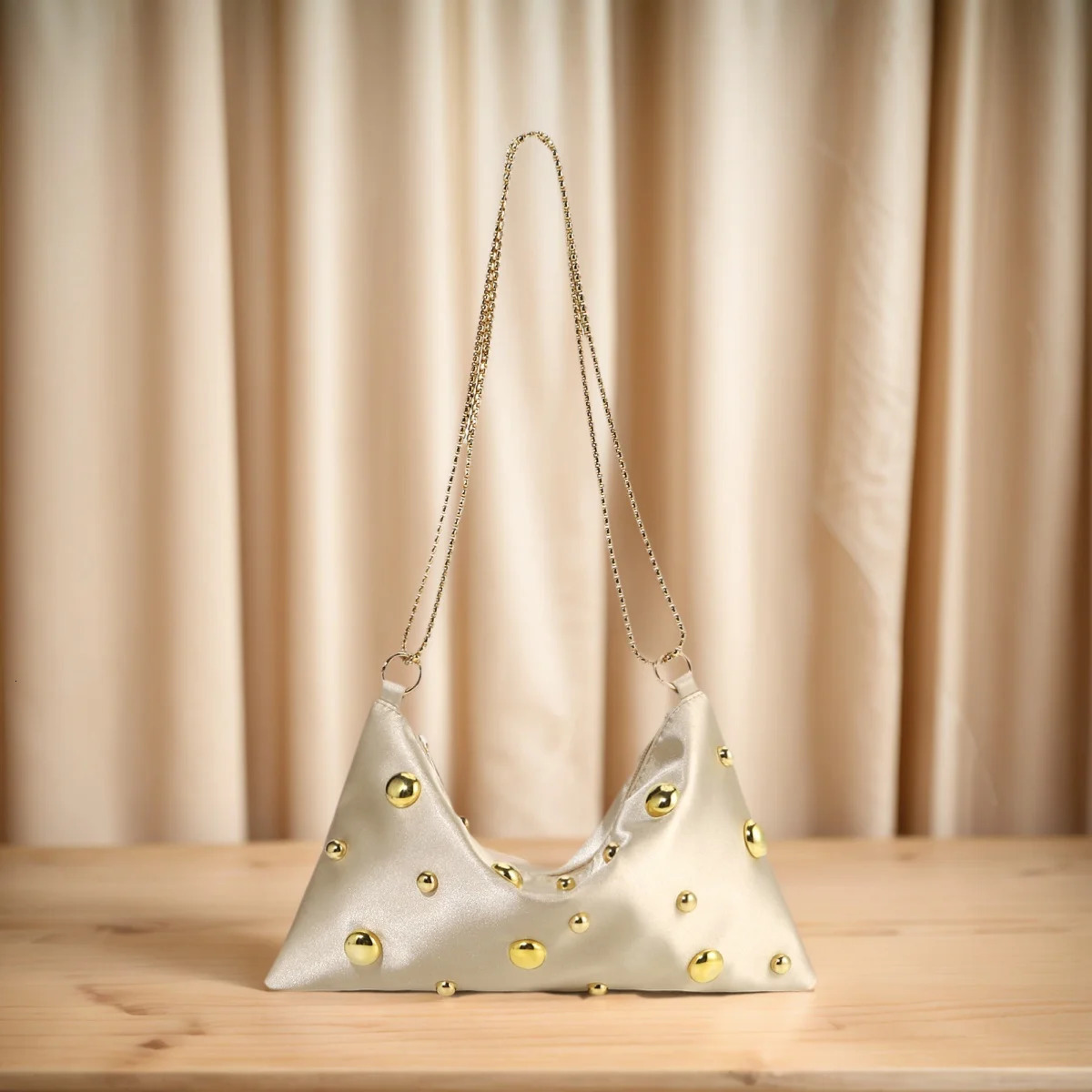 y Rivet Womens Handbags Soft Satin Shoulder Chain Bag ner Half Moon Underarm Hobos Bags Casual Evening Clutch 260612