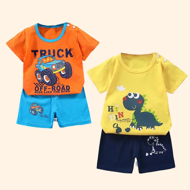 Fashion Kids Clothes Boys Girls Sets Top Shorts 2PCS 100 Cotton Soft Summer Children Baby Cloths T-shirt Shorts Toddler Suit260624