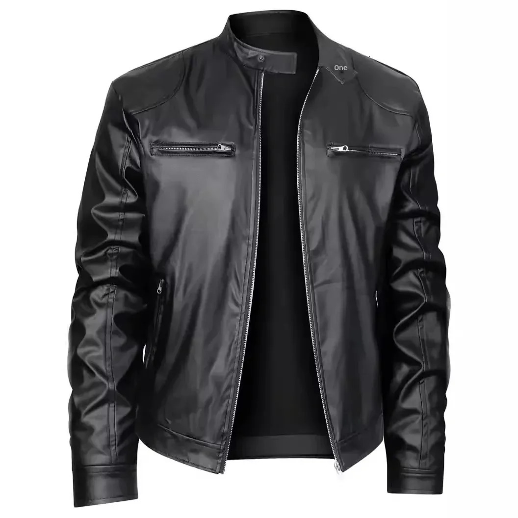 Casual Mens Biker Jacket Stand Collar Slim Fit Zipper Pocket Leather Coat Motorcycle Clothing Outerwear Fashionable Mens Wear 260622