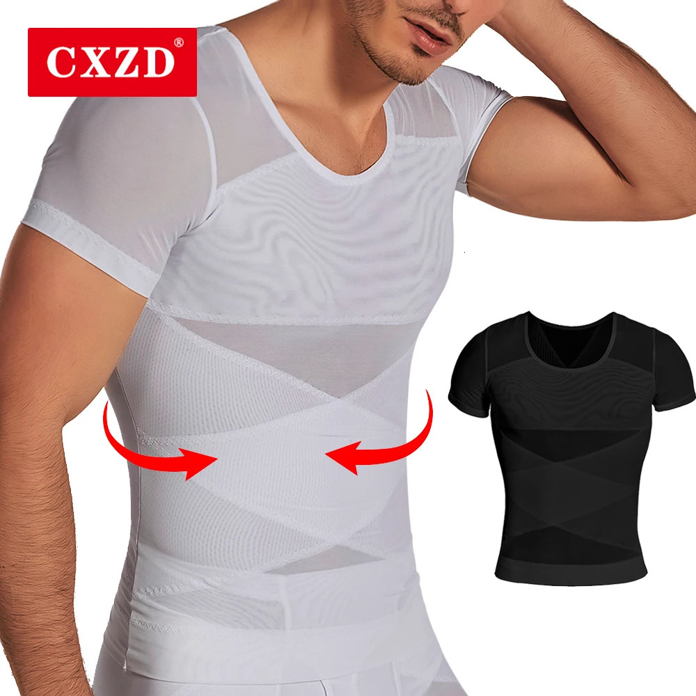 CXZD Mens Compression Shapewear Vest Undershirt Tank Top Workout Shirts Tummy Slimming Abdomen Body Shaper Waist Trainer Tops 260624