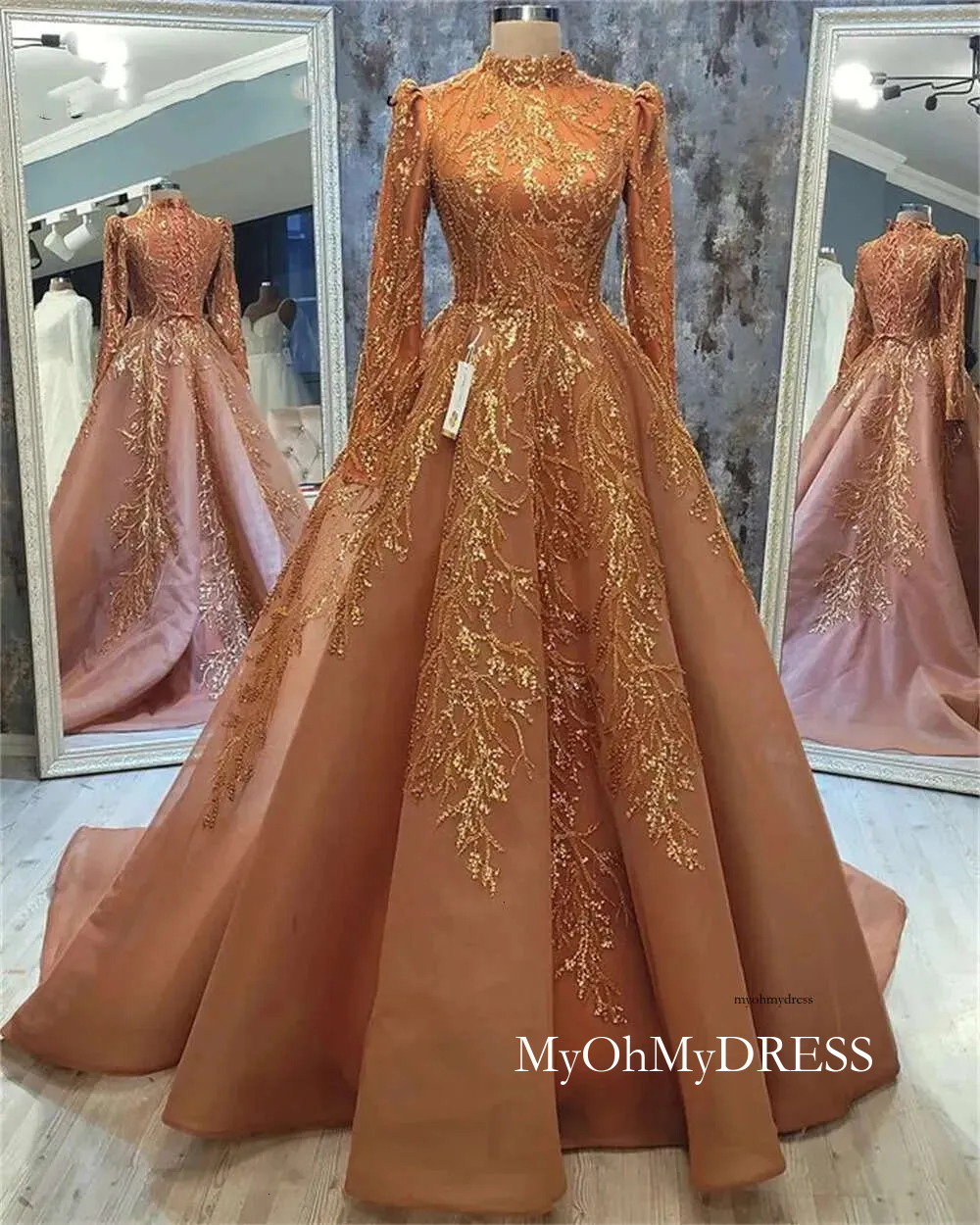 Full Long Sleeve Muslim Evening Dresses 2023 High Neck Lace Plus Size Formal Prom Party Gowns Robe De Soiree 0431 Y624