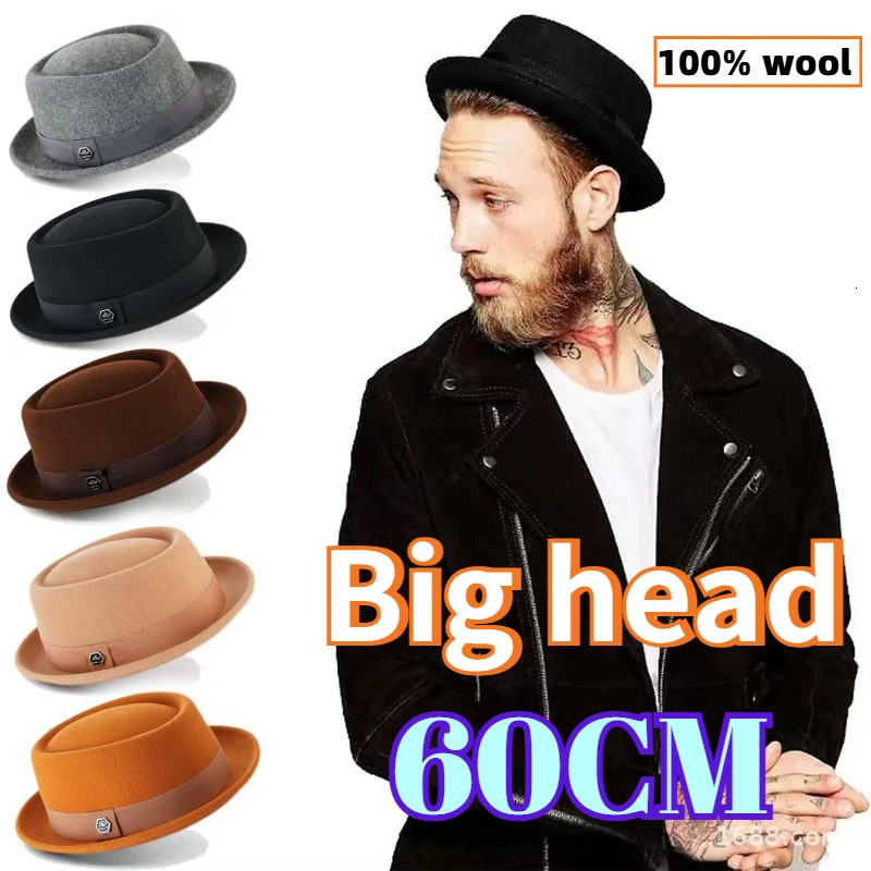 Big Size Pure Wool Autumn Winter Warm Fedoras Hat for Men Dad Big Haed Retro Fashion Gentleman Hat Unisex 58cm 60cm Wholesale 260623