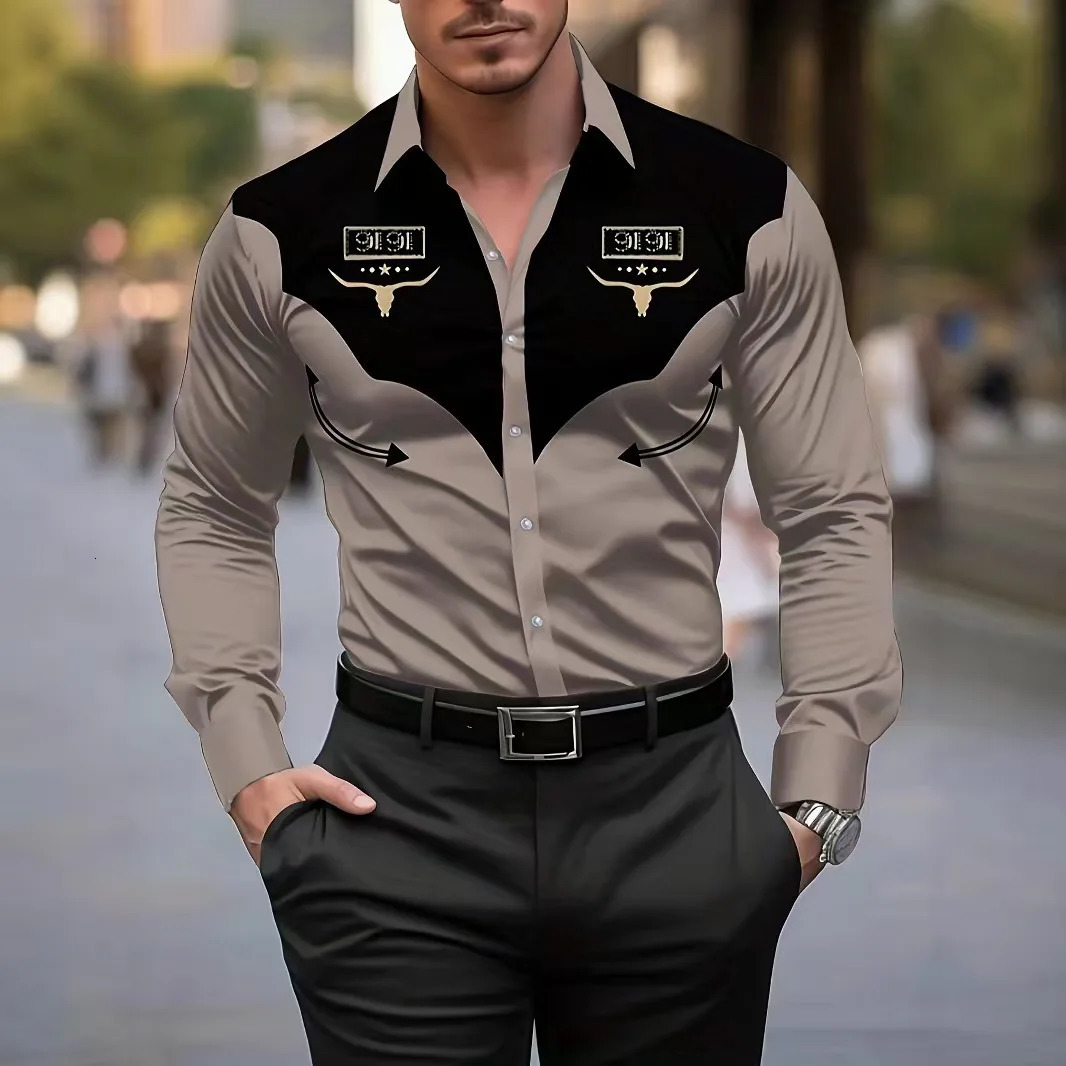 Fashionable Mens Long Sleeve Shirt Breathable Casual Button Striped Vintage Cowboy Western Long Sleeve Shirt 260623