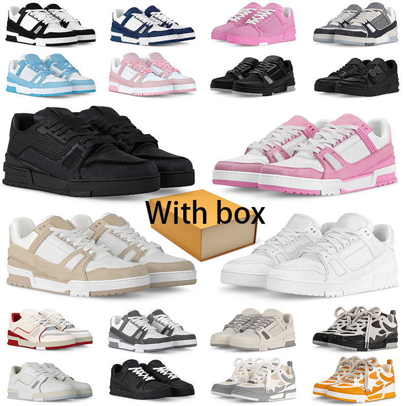with box trainer skate sneaker for men women designer shoes casual platform sneakers triple black blue white green navy red leather denim outdoor sp