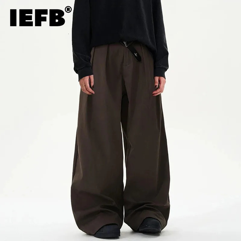 IEFB Pleated Baggy Washed Curved Knife Trousers Mens Loose Casual Versatile Wide Leg Pants American Fashion Male 9W2541 260624
