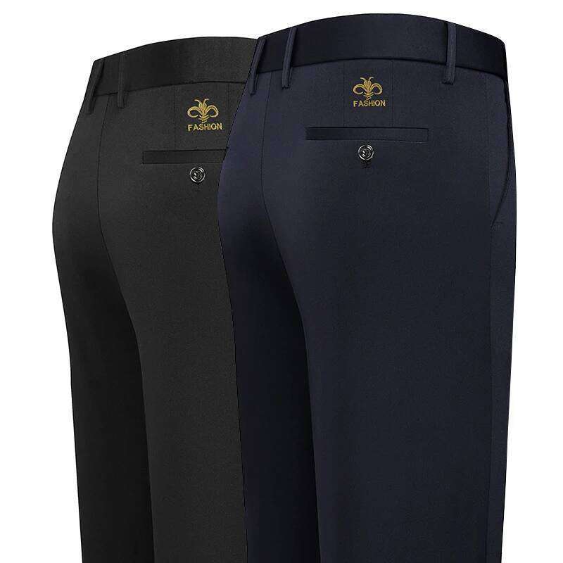 Spring Summer Mens Stretch Smart Casual Suit Wrinkle Resistant Dress Pants with Embroidery Pattern W260624
