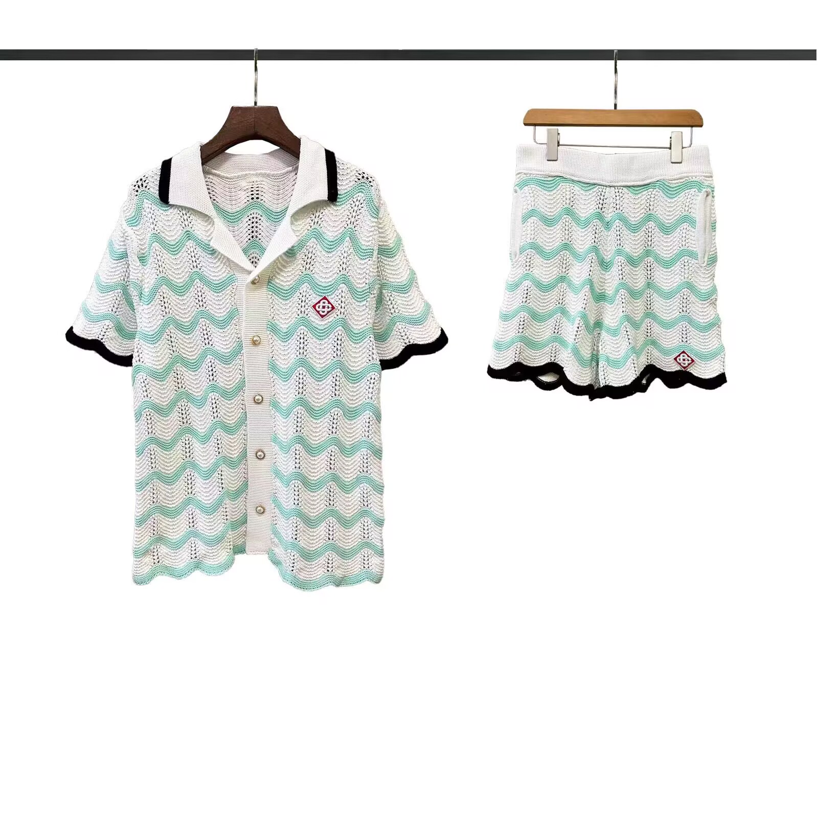 Mens Designer Luxury Shirts And Shorts Suit Summer Casual Knitted Shirts Loose Button Up Jackets Embroideried Short Sleeve Vacation Polos Beach Shor