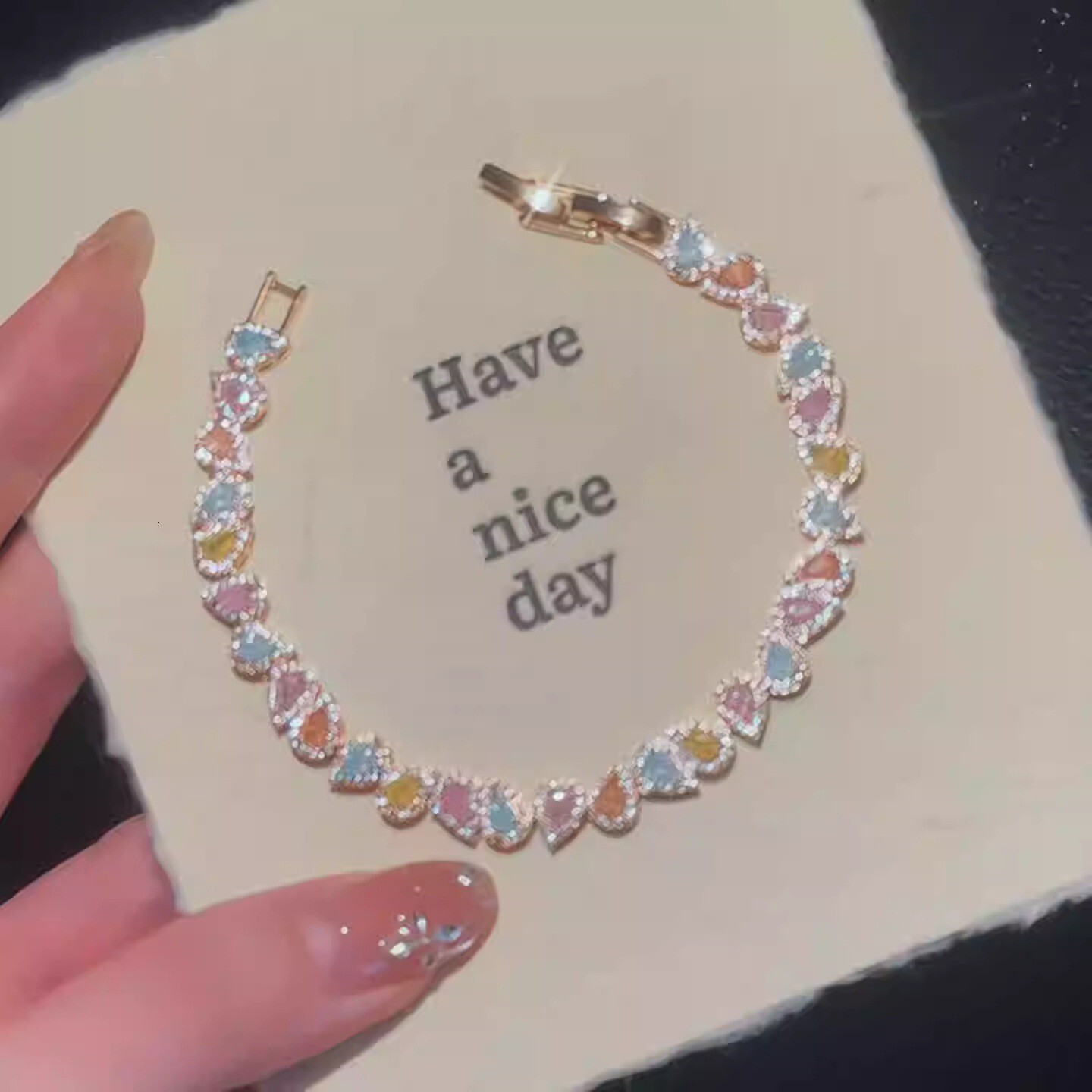 Bracelet Summer Dopamine Colorful Water Drop Full-Diamond Bracelet Women 2026 New Model Light Luxury Style Suitable For Daily Commuting